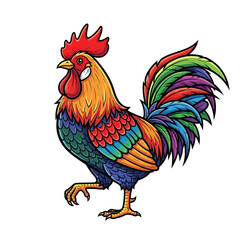 Fototapeta premium Vibrant Colorful Rooster Standing Proudly Sideways Isolated on White Background