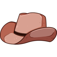 Pixel Art Cowboy Hat With A Brown Band And A Curved Brim In A Flat Design Style On A Transparent Background