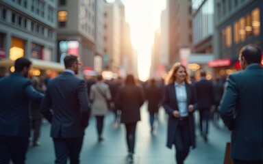 crowd of people large group of business people walking networking against city street landscape abstract defocused blurred. generative ai. High quality