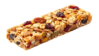 Granola bar with oats, nuts, seeds, and dried fruit texture
