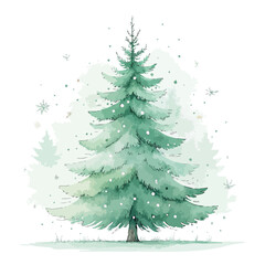 Fototapeta premium Green pine forest vector illustration with snow and holiday season decoration
