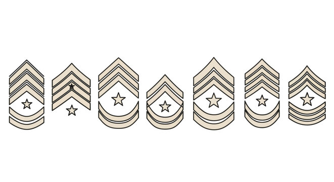Set of stylized army rank insignias depicting various grades of leadership and experience