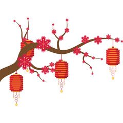 Chinese Hanging Lantern With Blossom Tree