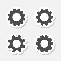 Gear wheel icons set sticker isolated on gray background