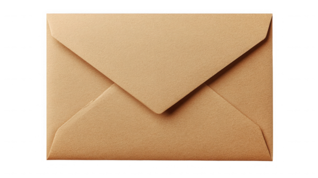 Elegant square brown envelope for invitations or mailings on transparent background