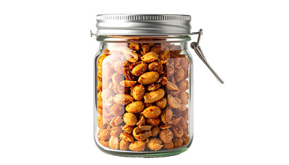 Glass jar full of peanuts with a metal lid against black