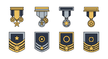 Collection of Various Military Decorations and Rank Insignia Depicting Service and Valor
