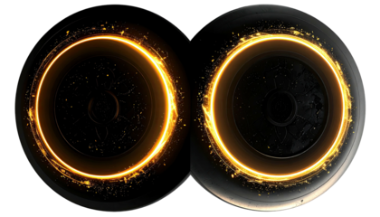 Two glowing circles form a figure-eight on a black background