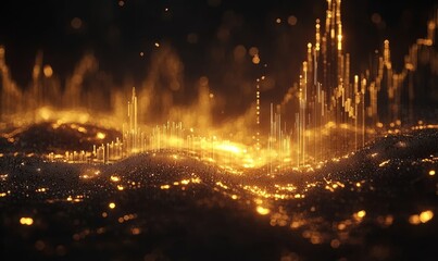 Abstract financial graph with a candlestick chart, set against a dark background. A professional design for financial analysis, stock market trends, and economic forecasting, Generative AI