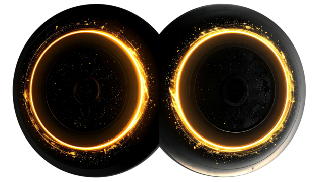 Two glowing circles form a figure-eight on a black background