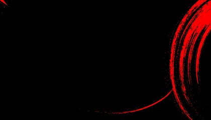 Red brushstroke arcs right against a black background, graphic and minimal, creating curved shapes and simple composition