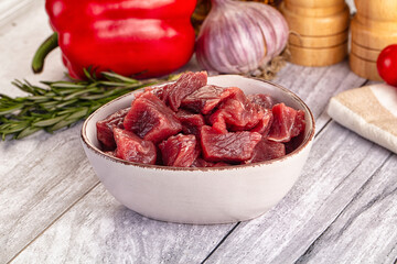 Raw beef meat cubes pieces
