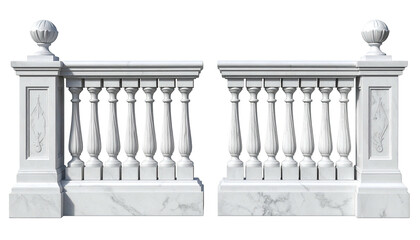 Marble balustrade segments with spherical finials, ornate
