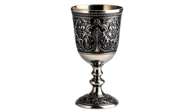 Ornate silver goblet with floral and foliate relief