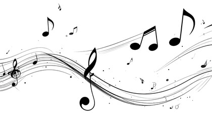 Wavy lines form musical notes on a black background
