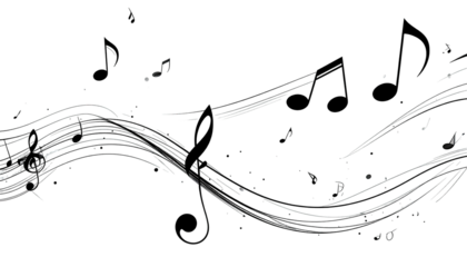 Wavy lines form musical notes on a black background