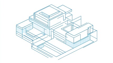 Isometric architectural design, modern house plan, blueprint,  urban background, construction project