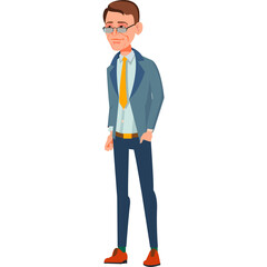 Pixel Art Man In Suit And Tie Standing With Hands In Pockets White Background Isolated Illustration