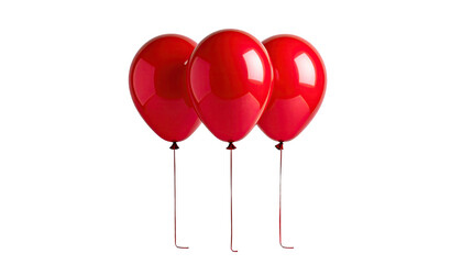 Trio of glossy, red balloons floating against a dark background
