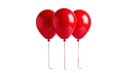 Trio of glossy, red balloons floating against a dark background