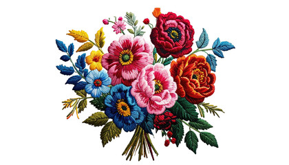 Vivid bouquet of colorful, stylized flowers on black background