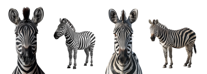 Set of Zebra Isolated on Transparent Background. PNG