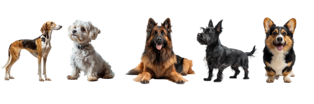 Set of Dogs Isolated on Transparent Background. PNG