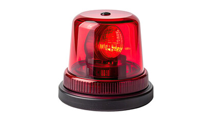 Red emergency strobe light with clear dome, dark background