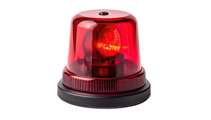 Red emergency strobe light with clear dome, dark background