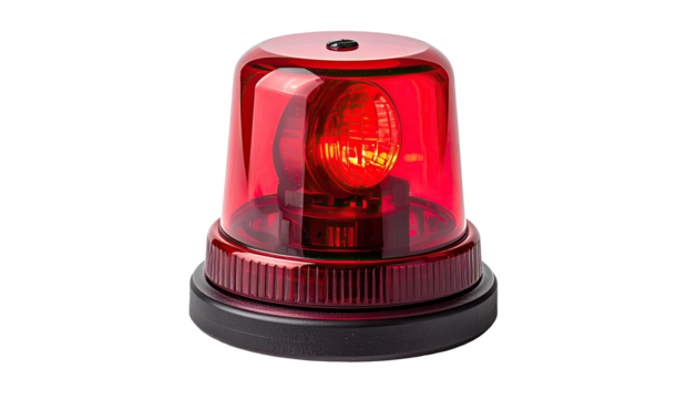 Red emergency strobe light with clear dome, dark background