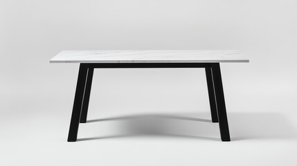Modern white marble dining table, black legs, studio shot, minimalist background, home decor