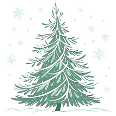 Winter season design with green pine or fir tree in a snowy forest landscape for Christmas and holiday celebration illustration
