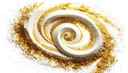 Swirling cream center in golden powder forms a glittering spiral