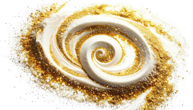Swirling cream center in golden powder forms a glittering spiral - Powered by Adobe