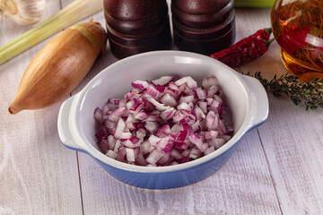 Diced red onion in the bowl