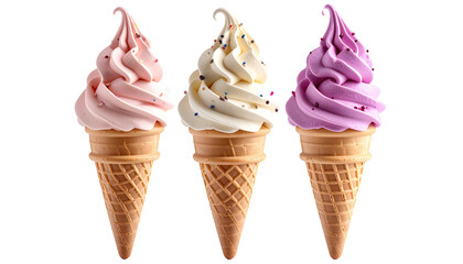 Three colorful ice cream cones with sprinkles, close-up
