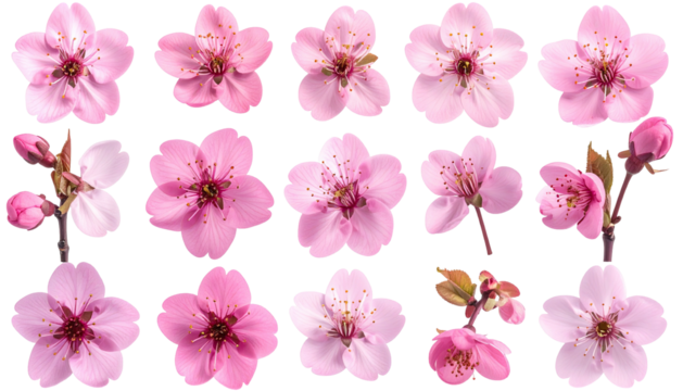 Pink cherry blossoms, isolated against a black background