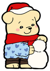 Cute Dog Building Snowman with Santa Hat