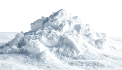 Isolated mound of white snow in a pile, on a white surface