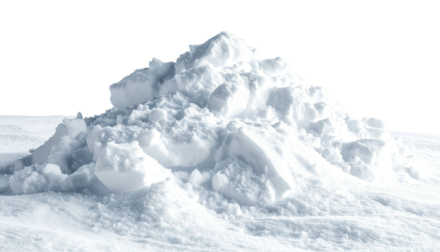 Isolated mound of white snow in a pile, on a white surface