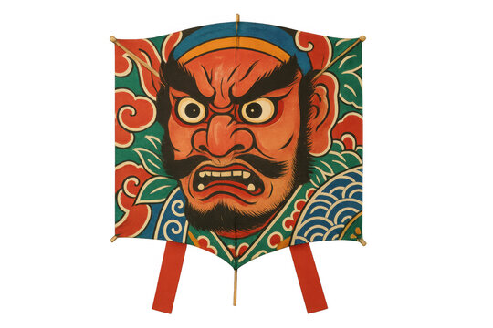 Korean haetae traditional kite design featuring fierce warrior face, cultural art symbol, transparent background
