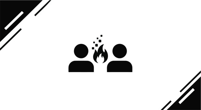 Two people icons with fire and sparks between them symbolizing conflict or heated discussion
