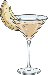 Simple Lineart Cocktail Drink with Melon Slice Decoration Illustration