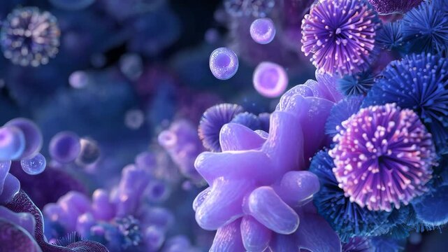 Scientific visualization of inflammatory bowel disease at molecular level, detailed cytokines and immune system response, 3D medical rendering style, accurate biochemical structures