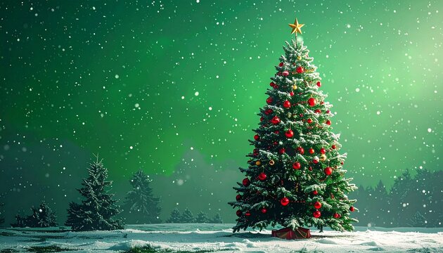 christmas tree and snowflakes on green screen background