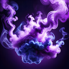 Mesmerizing swirls of vibrant purple and blue smoke elegantly dance against a dark background, creating a dynamic and ethereal abstract display.