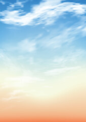 Realistic sunset and sunrise sky background with clouds.Nature landscape evening beautiful sunlight in summer or spring season. Abstract backdrop creates a clean, fresh, and uplifting atmosphere
