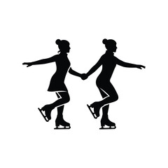 Elegant ice skating couple silhouette holding hands vector icon for winter sports isolated on white background, Vector