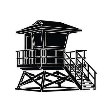 Lifeguard tower icon silhouette vector design for beach safety and summer themes isolated on white background, Vector