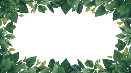 Fototapeta premium White leafy border frame with lush green foliage.